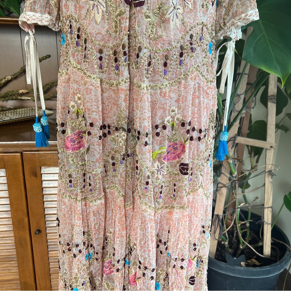 Free People Party Rosalie Beaded Mesh Maxi Specialty Dress S - Picture 6 of 16